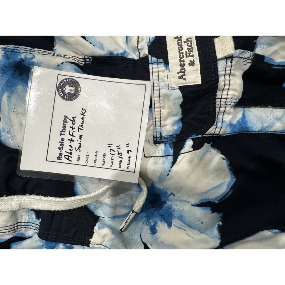 VTG Abercrombie Fitch Swim Trunks Y2K Mens Medium Blue Floral Baggy Shorts - Picture 9 of 9